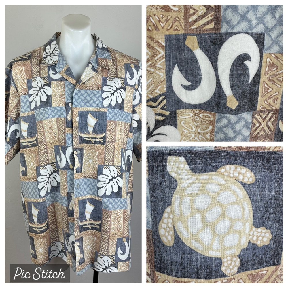 Makapuu Authentic Manaiakalani Fish Hook and Sea Turtle Hawaiian Shirt Size XXL